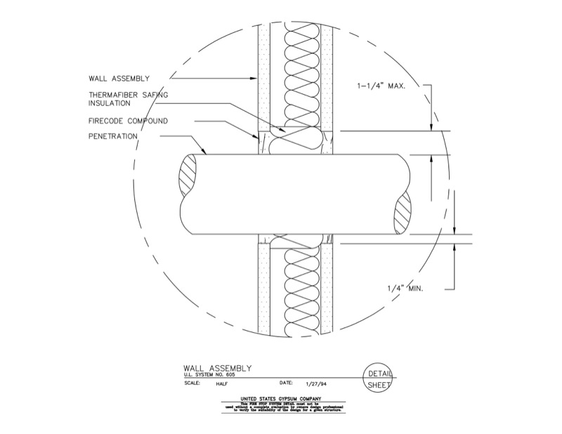 Design Details Details Page - Firestop Wall Penetration Detail U605